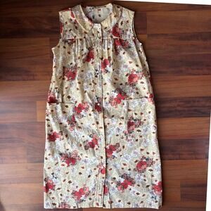 80s/90s Vintage Floral Prairie Dress Button cottage core Midi Sleeveless Women's